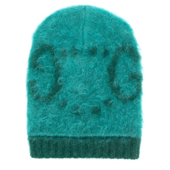 Gucci Supreme GG Logo Knitted Mohair Wool Blend Beanie Hat Green - Picture 1 of 10